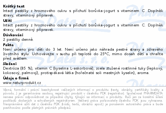 Intact hroznový cukr s vit.C borůvka/jogurt 16ks