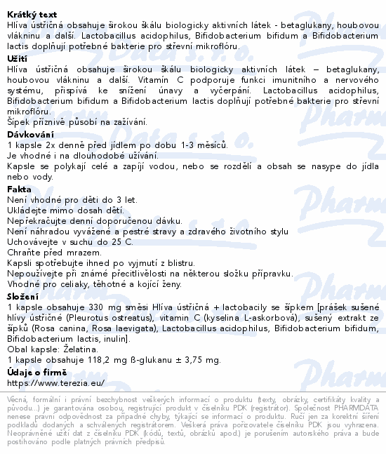 TEREZIA Company Hlíva + lactobacily cps.60+60 AKCE 1+1