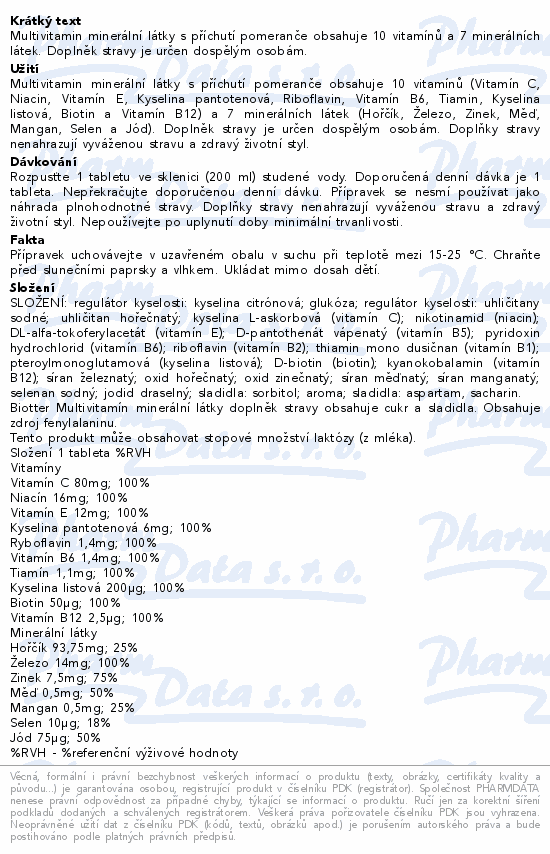 Biotter Multivitamin minerální látky šum.tbl.20