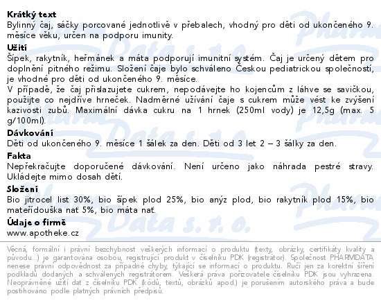 Dětský BIO Pohádkový čaj Imunita s jahodník.20x2g