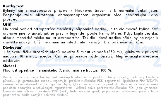LEROS Ostropestřec čaj sypaný 150g