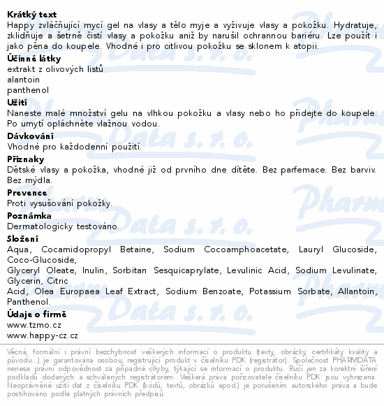 Happy sensitive mycí gel na vlasy a tělo 400ml