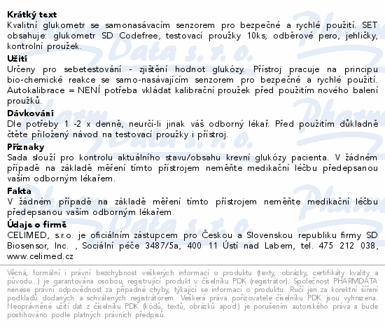 Glukometr SD Codefree kompletní set