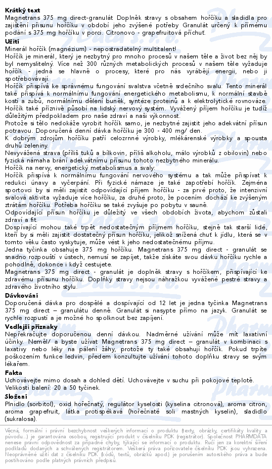 Magnetrans Direct 375mg 20 sáčků
