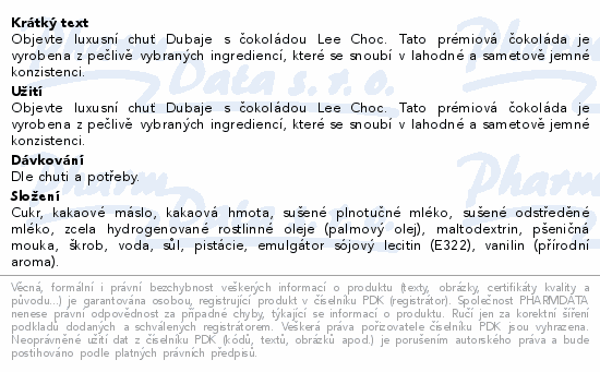 Lee Choc Dubajská čokoláda 200g