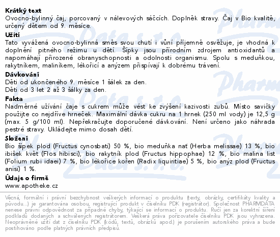 Apotheke BIO Dětský Šípkový čaj 20x1.8g