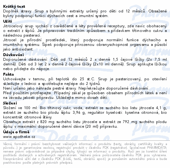 Apotheke Pohádkový Jitrocelový sirup BIO 250g