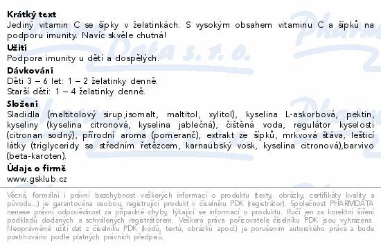 GS Céčko se šípky želatinky bez cukru 50ks dárek