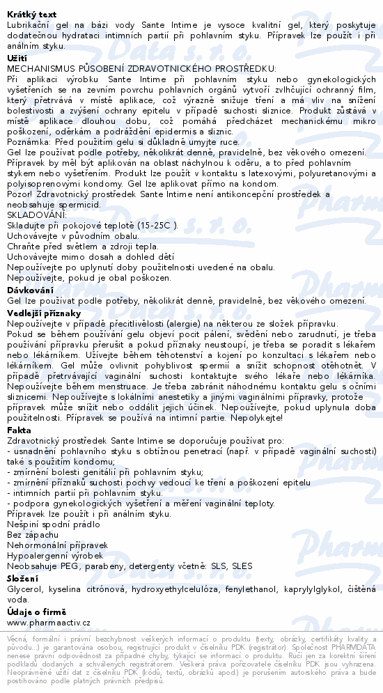 Lubrikační gel Sante Intime 2x100ml