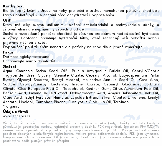 Annabis Footcann vyživující krém na nohy BIO 75ml