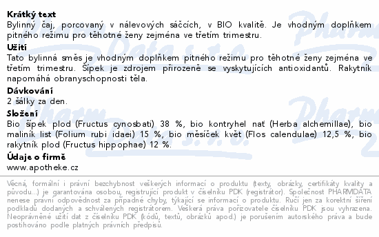 Apotheke BIO Pro těhotné s maliníkem čaj 20x1.5g