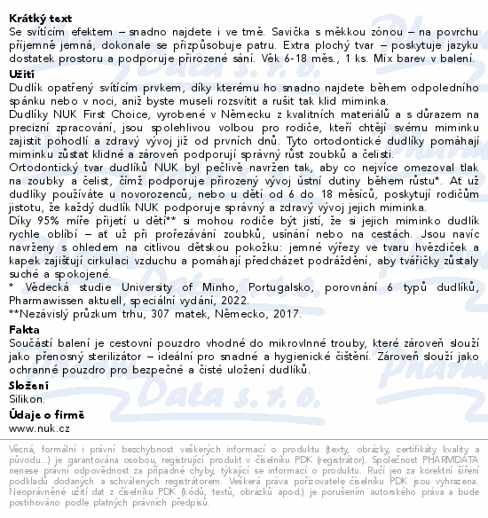 NUK First Choice Night dudlík 6-18m 1ks mix barev