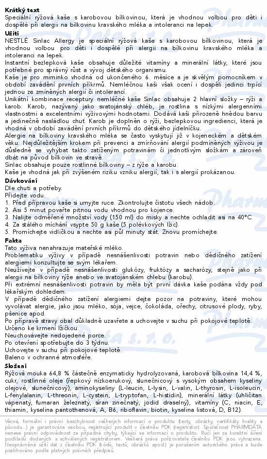 NESTLÉ Sinlac Allergy speciální kaše 250g 6m+