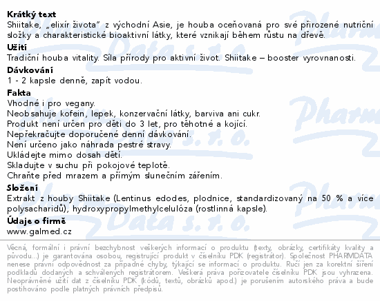 Shiitake 500mg cps.90 Galmed