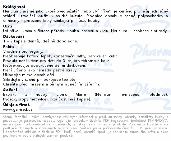 Hericium 500mg cps.90 Galmed