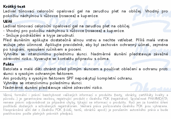 Ladival opal.gel zarudlá pleť obličej OF50+ 50ml