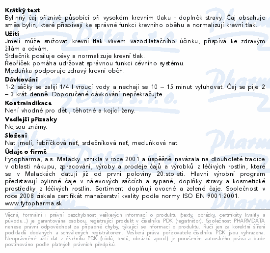 Bylinný čaj na vysoký tlak 20x1.25g Fytopharma