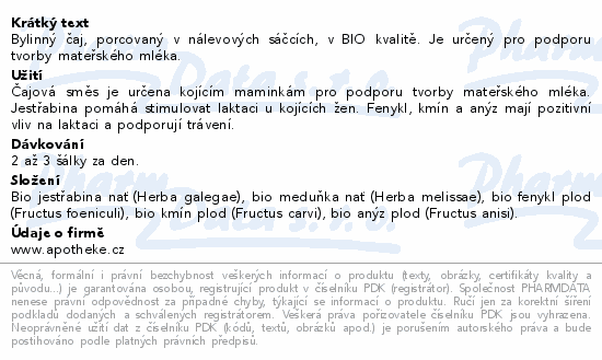 Apotheke BIO Kojící maminky čaj 20x1.5g