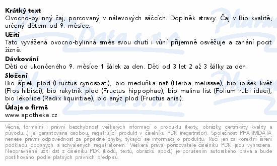 Apotheke BIO Dětský ovocný čaj se šípkem 20x2g