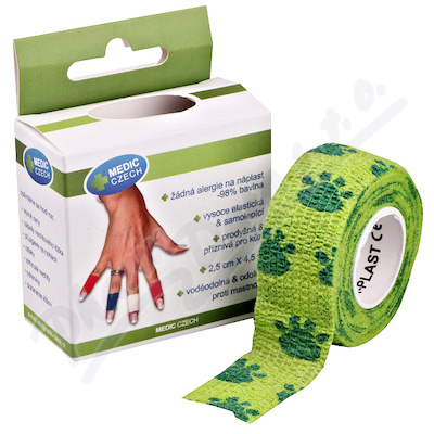 Rychlonáplast elastická 25mmx 450cm zelená-tlapky